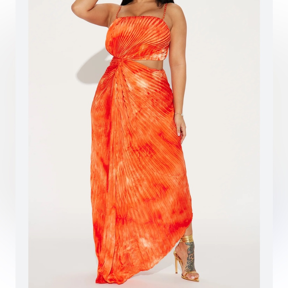 Fashion Nova Red-Orange Pleated cut out cocktail dress